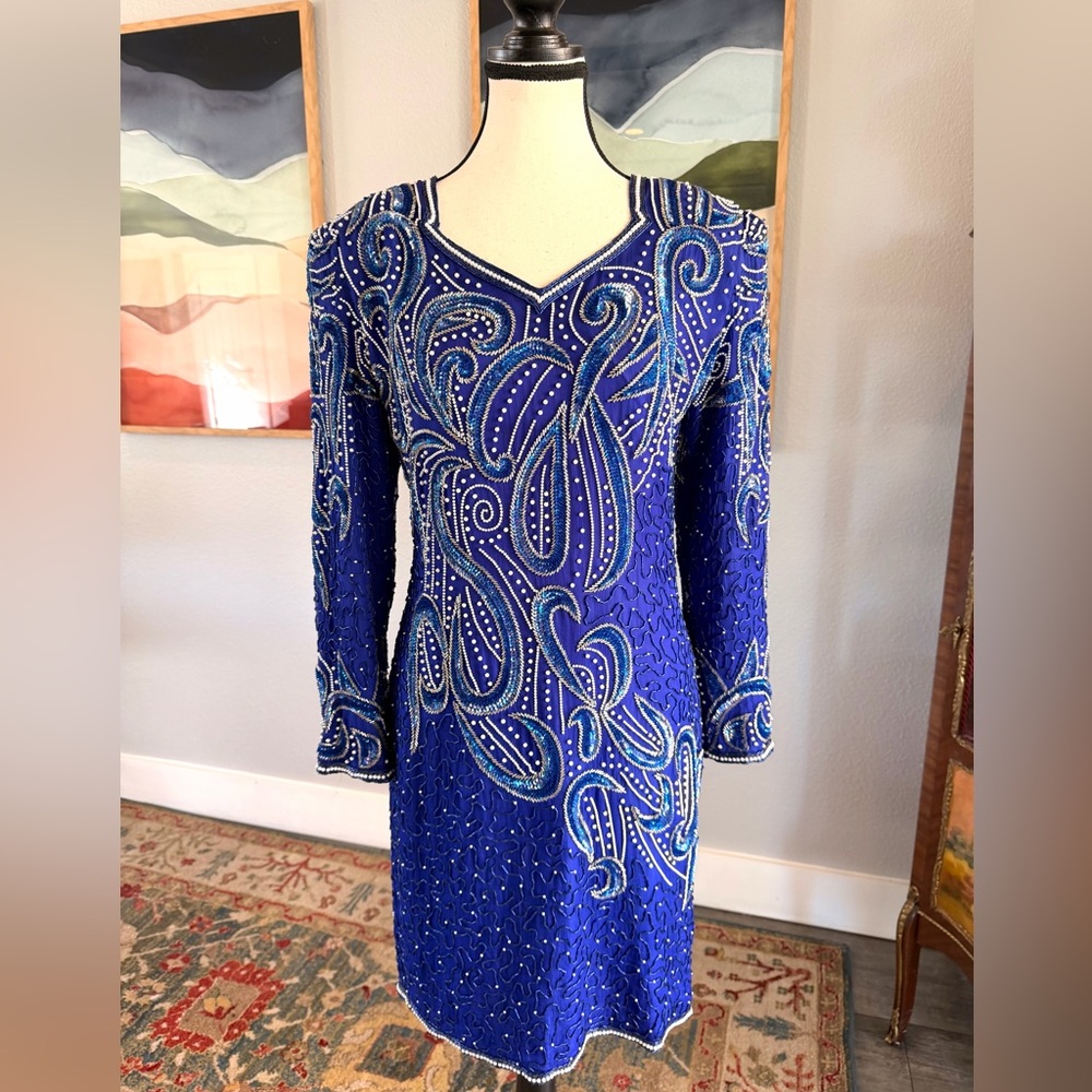 Stenay Royal Blue Beaded Long Sleeve Dress
